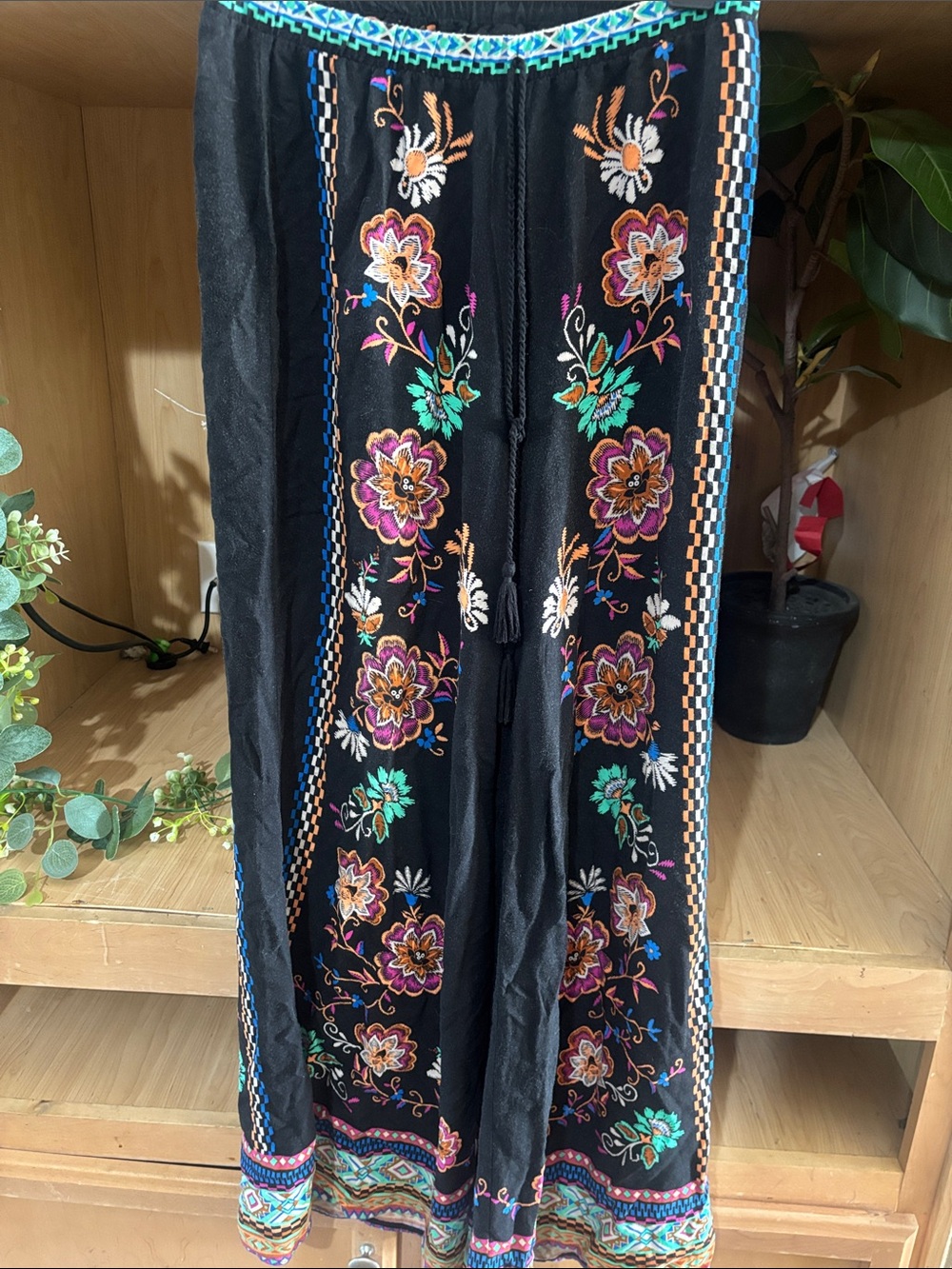 Flying Tomato Black Wide Leg Embroidered Palazzo Pants - Picture 1 of 6
